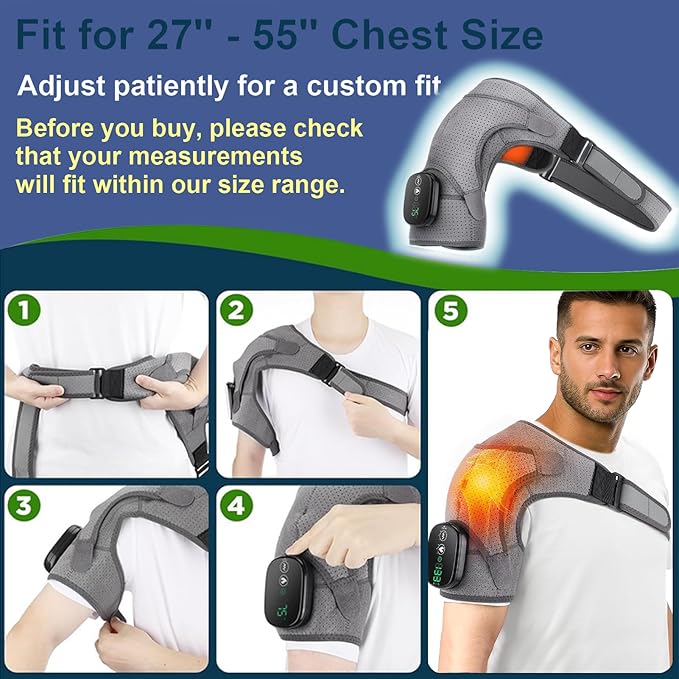 Shoulder Heating Pad with Massage Cordless, Shoulder Massager for Pain Deep Tissue, Heated Shoulder Wrap with Massage, Heat Pad for Pain, Christmas Gifts for Men Women - Bloomnest