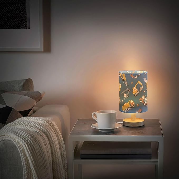 Yuiboo Table Lamps Night Stand Lamps Classic Colorful Construction Trucks Navy Blue Table Lamps for Kids Bedroom de mesa - Bloomnest