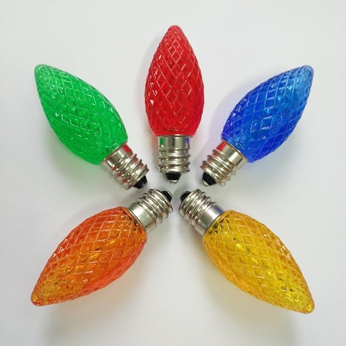 echosari 25 Pack C7 LED Replacement Christmas Light Bulbs 0.8W for Outdoor String Light, UL Listed Commercial Grade Holiday Bulbs, C7/E12 Candelabra Base Sockets (Multicolor) - Bloomnest