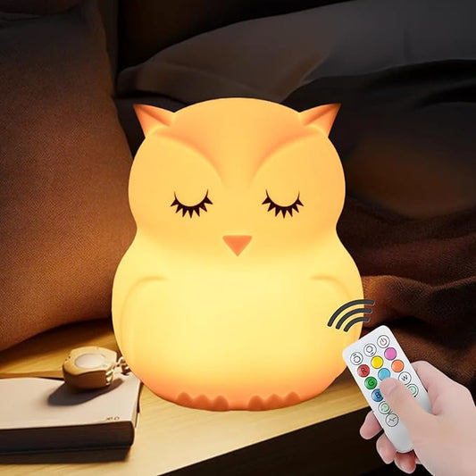 Large Owl Night Lights for Kids Bedside Lamp Children's Room Animal Sleep Night-Light for Girls and Boys - Changeable Brightness & Color Time Setting Child Gift Birthday Present - Large - Bloomnest