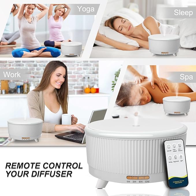 Diffusers for Essential Oils Large Room, 500ml Aromatherapy Diffuser Cool Mist Humidifier with Remote Control,7 Colors Lights & 3 Mist Mode Waterless Auto Off for Women Office Home W - Bloomnest