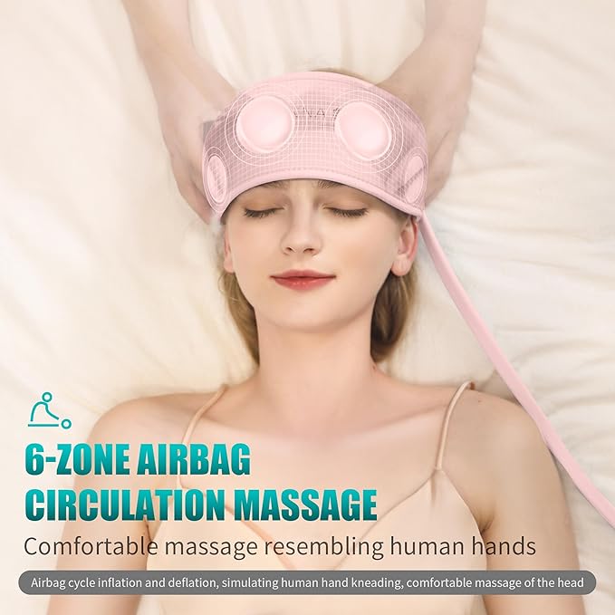 Head Massager,Scalp Massager,Relief Headaches,Fatigue,Stress,Sleep aid,Hangover with Airbag Kneading,Constant Temperature Hot Compress for Head (Pink) TLINNA