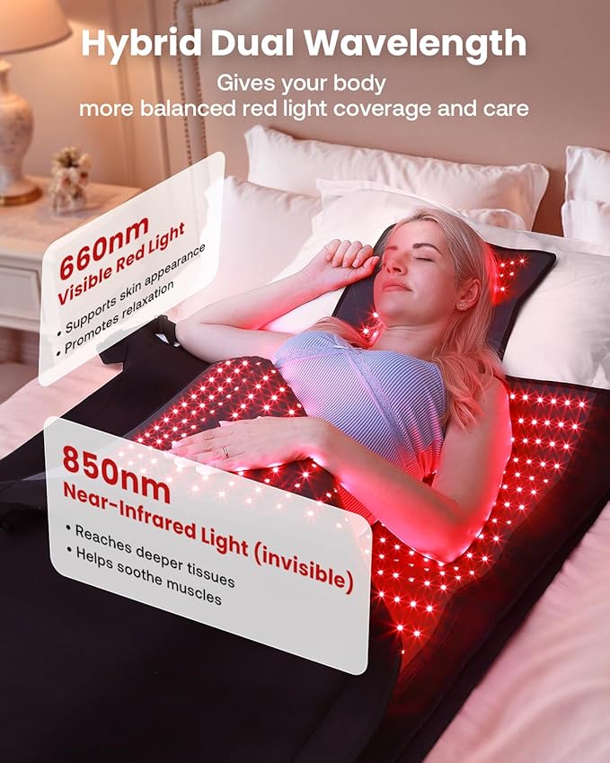 Red Light Therapy Mat Full Body 74.8"x33.6", Infrared Red Light Therapy Blanket with 2630 LEDs, 660nm & 850nm Dual Wavelength, Pulse Modes, Timer & Intensity Control MorespondBestRedLightTherapyMat