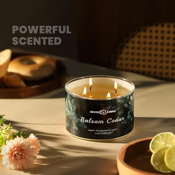 Balsam Cedar Scented Candles, 18oz Soy Candles Non Toxic 4-Wick Large Candle Jars, Over 50 Hours of Burning Time, Ideal for Gifting, Events, Home Decor - Bloomnest