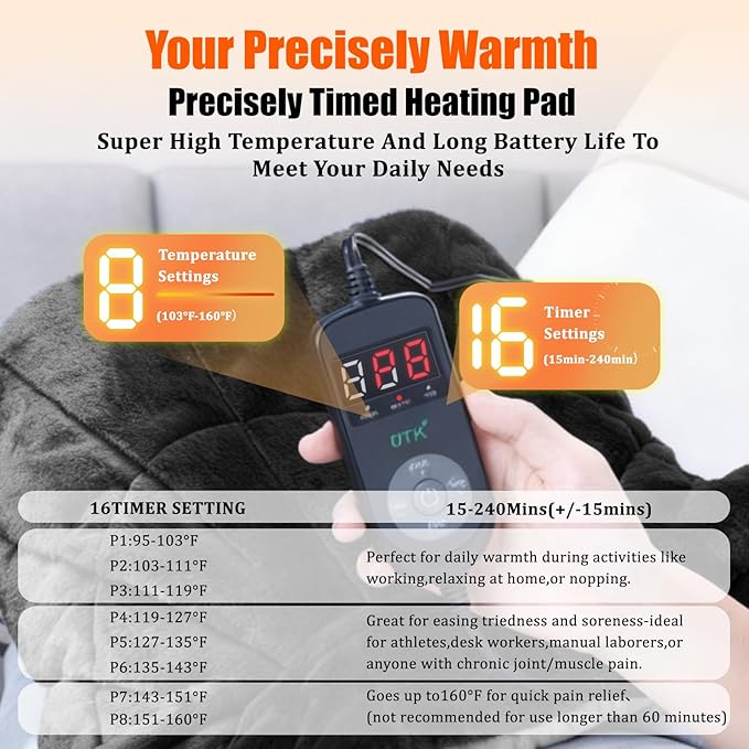 Weighted Heating Pad for Neck and Shoulders and Back,30s Fast Heating for Pain Relief, Ergonomic Heated Wrap, 160℉ Max Temp 8 Heat & 16 Auto-Off Timers,Memory Function,Christmas Gifts for Women,Black - Bloomnest