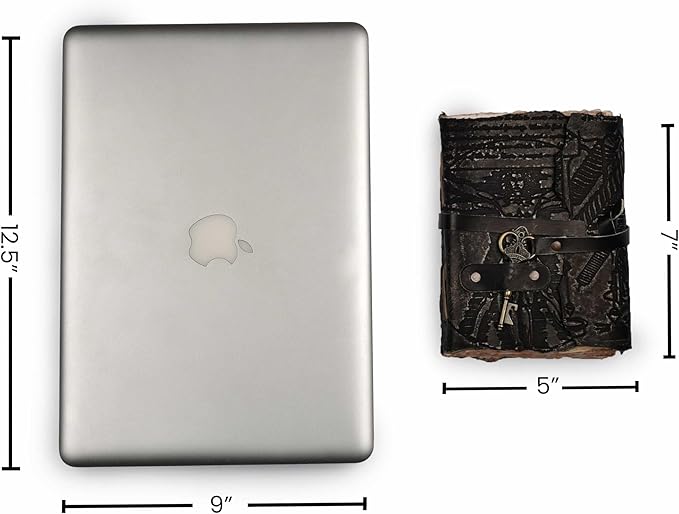 LEATHER VILLAGE Genuine Leather Handmade Journal for Men & Women – Vitruvian Man Embossed Cover – Key Closure – Book of Shadow – Vintage Deckle Edge Paper for Writing, Drawing – 7x5 Inches – Black - Bloomnest