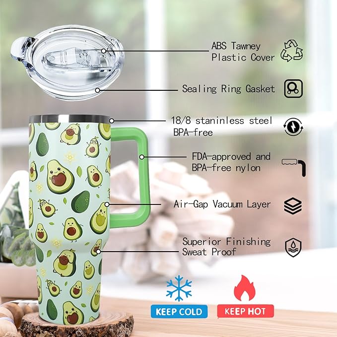 Ceovfoi 40 Oz Avocado Tumbler With Handle,Avocado Coffee Travel Mug Cup Water Bottle,Avocado Gifts for Women,Avocado Decor Stuff Accessories - Bloomnest