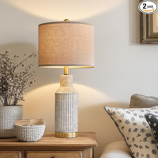 25" Modern Ceramic Lamps Single Table Lamp for Living Room Bedroom Farmhouse Nightstand Bedside Lamps - Bloomnest