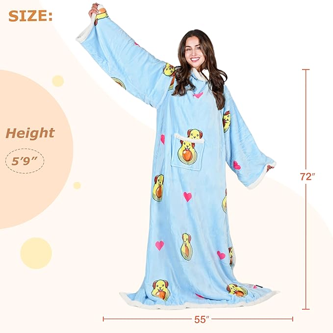 Tirrinia Sherpa Wearable Blanket With Sleeves, Full Body Throw Reading Wrap TV Blankets - Bloomnest