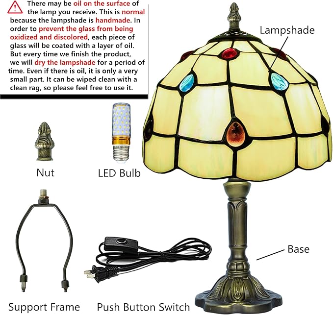 8 Inch Tiffany Lamp, Small Stained Glass Lamp for Bedside, Living Room, Yellow - Bloomnest