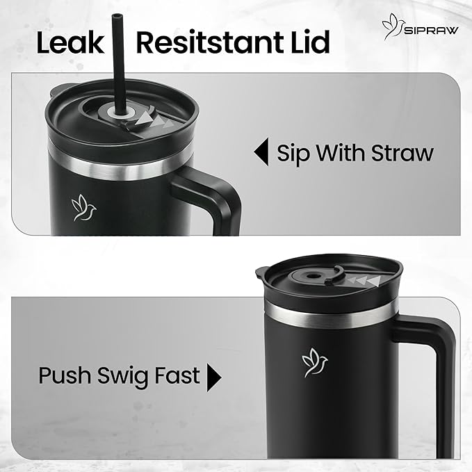 Tumbler with Handle, Insulated Tumbler with Lid and Straw, Stainless Steel Travel Coffee Mug, Cup Holder Friendly, Perfect for Camping, Travelling & Gifting, 40oz, Black - Bloomnest