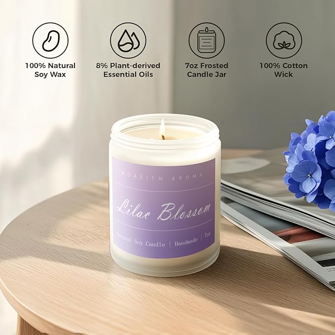 MOASITN Lilac Blossom Spring Soy Candle| Lavender,Lilac,Lemon Scented Candle for Home| Long Burning Aromatherapy Candle| Jar Candel Gift for Women,Men as Birthday,Relaxing,Housewarming Gifts| 7oz - Bloomnest