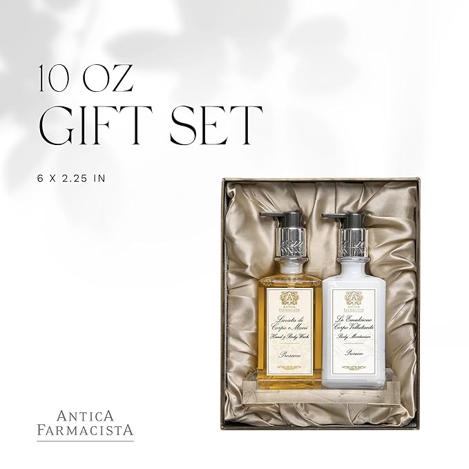 Antica Farmacista Acrylic Bath & Body Gift Set - Hand & Body Wash (10 oz), Body Moisturizer (10 oz) & Acrylic Tray - Self-Care Gift Box for Holidays, Birthdays & Housewarming - Prosecco - Bloomnest