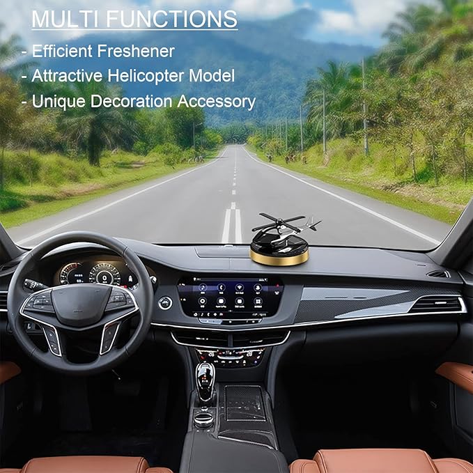 Upgraded AL Alloy Helicopter Aromatherapy Solar Rotating Air Freshener, Home and Car Interior Decoration Accessories (Gold) - Bloomnest