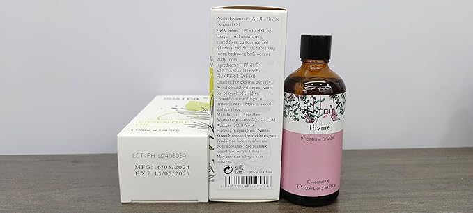 Thyme 3.38fl.oz Essential Oil, PHATOIL Aromatherapy Essential Oils for Diffuser, Humidifier, Perfect for DIY Soap, Candle, Bath Bombs Making(100ml) PHATOIL