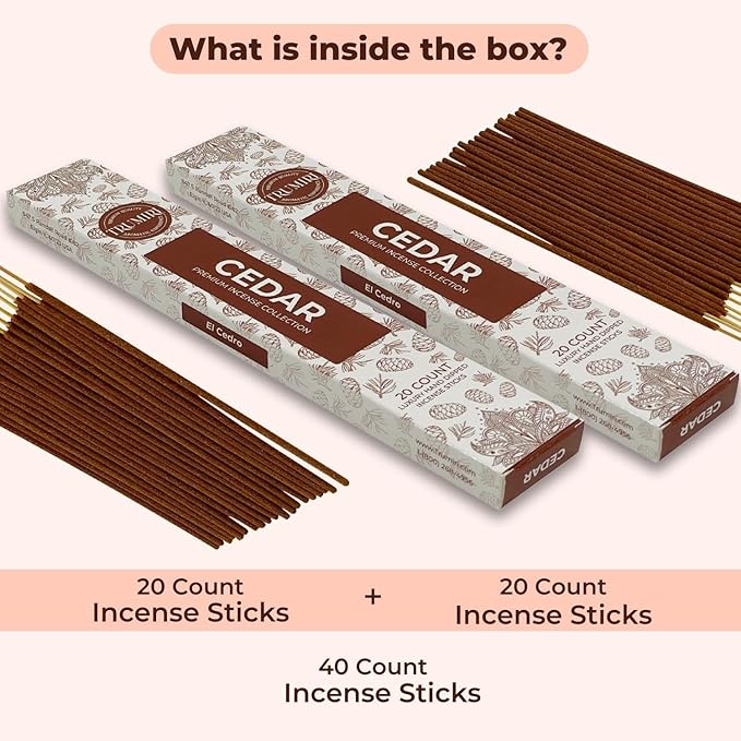 Cedar Incense Sticks - Total 40 Insence-Sticks - Dual Pack of 20 Insense - Inciensos - Inscents - Natural Non Toxic Ingredients - Incents - Incence - Inscense - Insents TRUMIRI