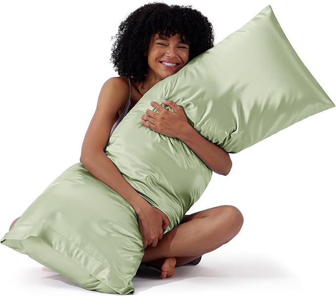 Bedsure Body Pillow Cover 20x54 Inches - Sage Green Satin Similar to Silk Pillowcase for Hair and Skin, Cooling and Silky Long Body Pillow Pillowcase with Envelope Closure, Gifts for Women Men - Bloomnest