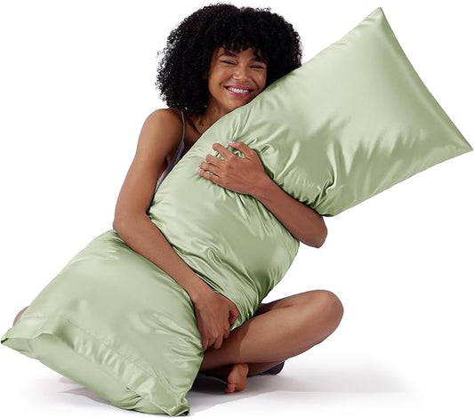 Bedsure Body Pillow Cover 20x54 Inches - Sage Green Satin Similar to Silk Pillowcase for Hair and Skin, Cooling and Silky Long Body Pillow Pillowcase with Envelope Closure, Gifts for Women Men - Bloomnest