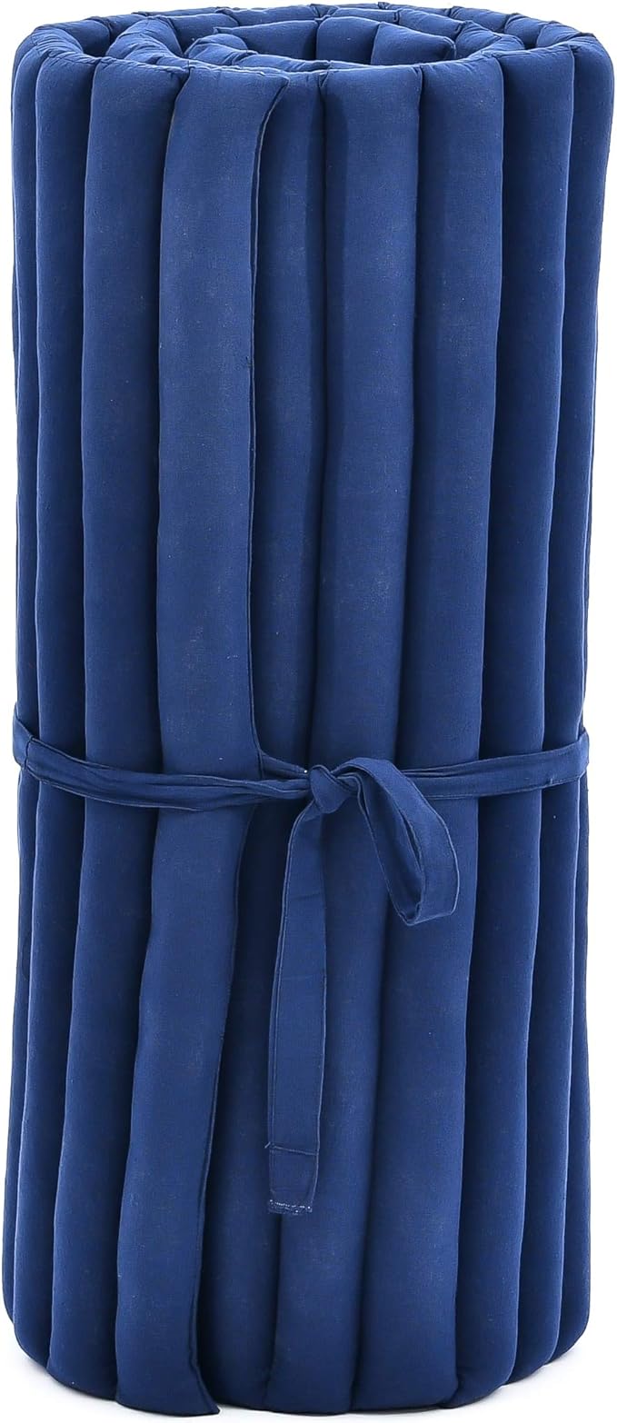 Leewadee - Foldable Floor Mattress - Japanese Roll Up Futon -Trifold Tatami Mat- Guest Floor Bed - Camping Mattress - Thai Massage Mat, Kapok Filled, 75 x 28 inches, Blue - Bloomnest