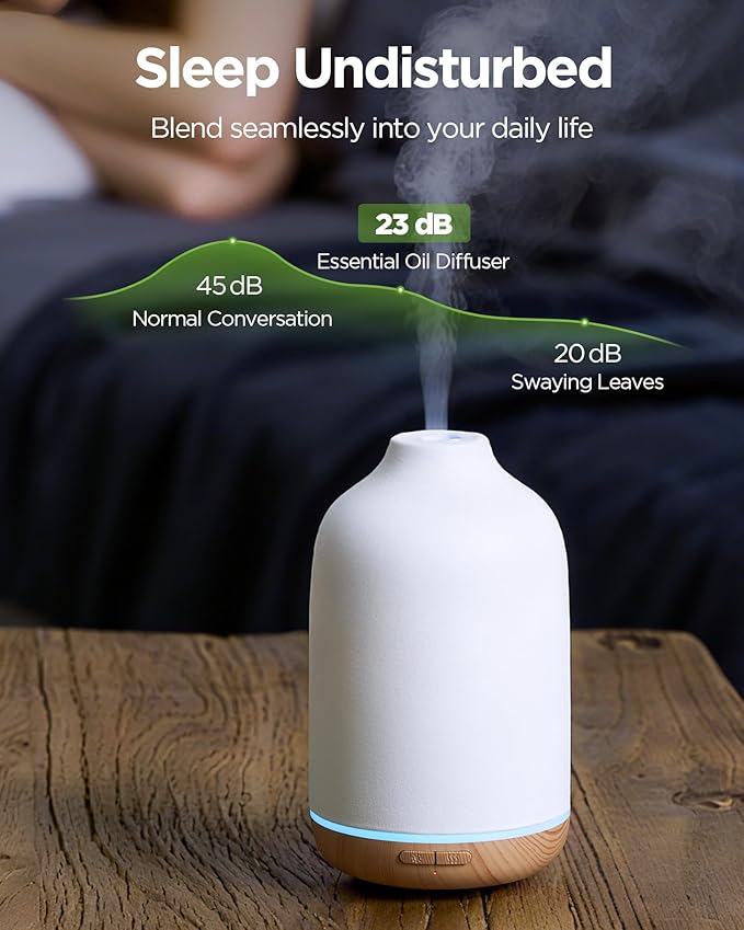 InnoGear 150ml Ceramic Essential Oil Diffuser, Handcrafted Stone Aromatherapy Scent Diffuser Ultrasonic Aroma Diffusers Humidifier Vaporizer with 2 Mist Modes Waterless Auto Off for Home Room Office - Bloomnest