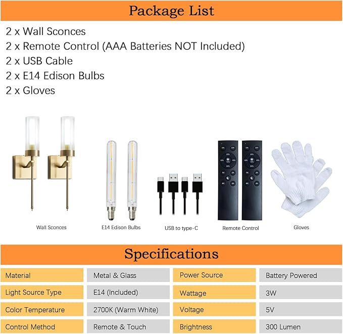 Battery Operated Wall Sconces Set of Two with Remote, Gold Rechargeable Wireless Wall Lights, Sconces Wall Decor Set of 2 Dimmable 2700K Battery Powered Sconce for Bathroom Living Room Hallway - Bloomnest