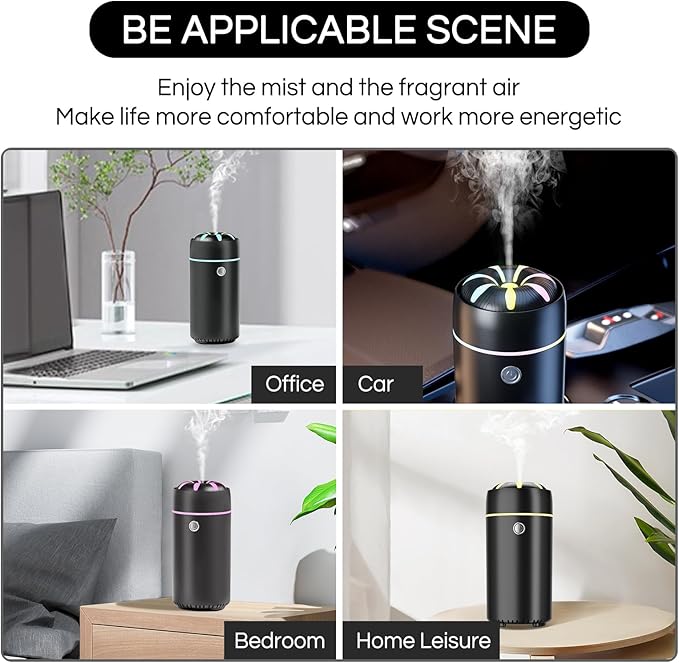 Car Humidifier Diffuser - Smart Cool Mist Air Freshener for Essential Oils - USB for Car, Home, Office, Bedroom (Black) - Bloomnest