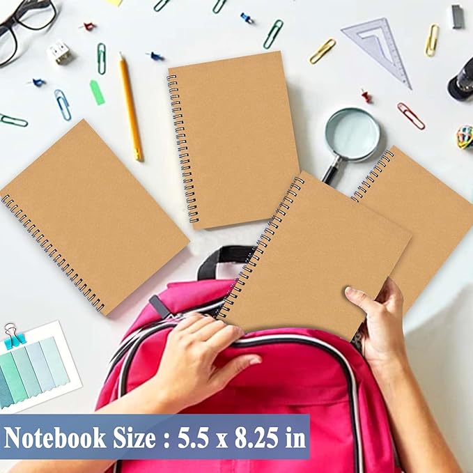GINMLYDA 4Pack Small Spiral Notebook A5, 8.25x5.5” 120 Lined Pages Wide Ruled Spiral Journal Bulk Blank Kraft Cover Spiral Bound Notebook & Writing Pads for Home Office Meeting Work Note Taking - Bloomnest