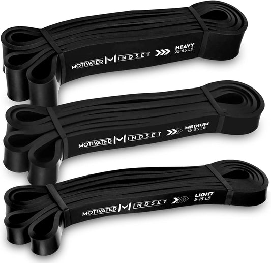 Motivated Mindset Resistance Bands for Working Out | Heavy Duty Rubber Bands for Weightlifting and Stretching | Travel Bag Included | Set of 3 (15-20lbs, 20-40lbs, 40-60lbs) | Great for Any Outdoors