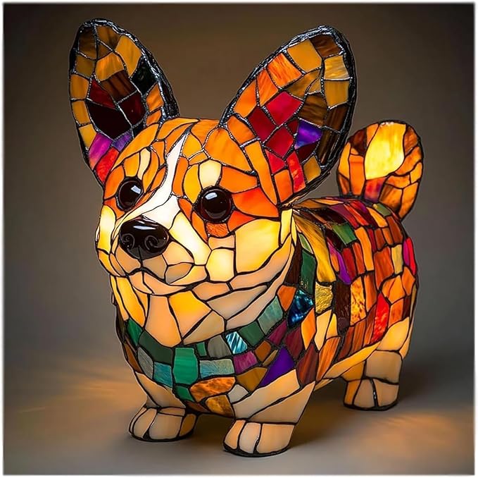 Cute Puppy Lamp, Dog Series Art Night Light, Stained Resin French Bulldog, Corgi, and Dachshund Lamp, Cute Pet Dogs LED Table Lamp with Warm Ambient Glow, Fun Gift for Dog Lovers (Corgi) - Bloomnest