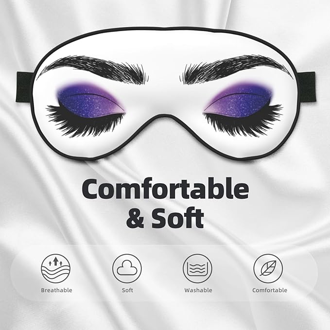 Sleep Eye Mask Purple Eyeshadow Eyelash Sleep Mask for Women Men Comfortable Eye Mask with Adjustable Strap Soft Eye Cover Blindfold for Travel Yoga Nap Shift Work - Bloomnest