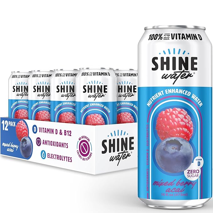 Shine Water Mixed Berry Acai Vitamin D Electrolyte Drink | Zero Sugar Hydration Beverage with Magnesium, Zinc & Antioxidants | Low Calorie Plant-Based Vitamin Water | 12 Pack - Bloomnest