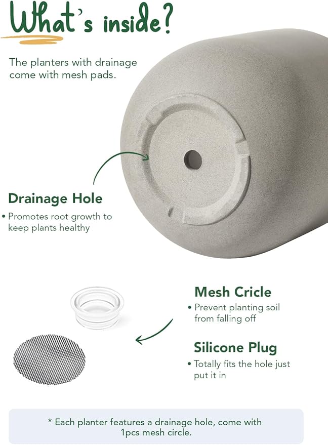 LE TAUCI 10 Inch Plant Pot, Ceramic Pots for Plants with Drainage Hole and Rubber Plug, Plant Pots Indoor for Home Garden Patio Office, Cylinder Flower Planter Pot, Neutral Gray - Bloomnest