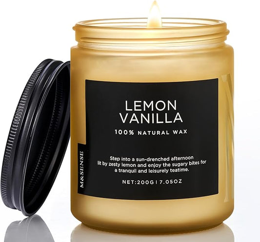 M&SENSE Lemon Vanilla Scented Slow Burning Candles for Home Scented, All Natural Soy Candles 7.05oz 50 Hours Slow Burning in Glass Jar, Stress Relief Gifts for Women and Men - Bloomnest