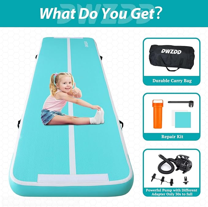 Dwzdd Gymnastics Air Mat 10ft/13ft/16ft/20ft Tumbling Mat Inflatable Gymnastics Tumble Track for Home/Gym/Training/Cheerleading/Water with Electric Pump