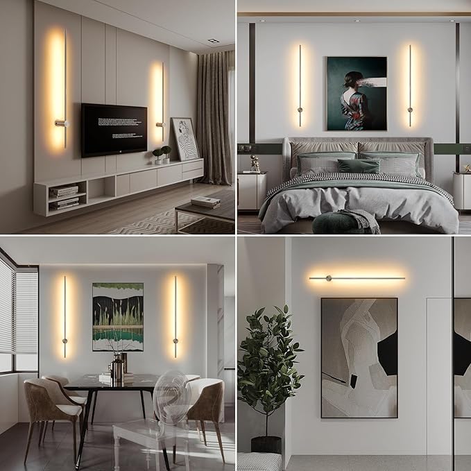Battery Operated Wall Sconces with Remote, Dimmable 3000K-6000K/Timer/Memory LED Wall Lamp, 350°Rotate, USB Rechargeable Wireless wall lights for Living Room, Bedroom Brushed Nickel 39.3" (2 Pack) - Bloomnest