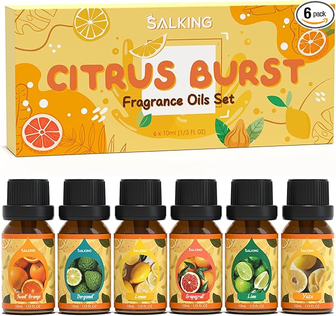 SALKING Citrus Burst Essential Oil Set, Premium Fragrance Oil for Diffuser, Scented Oil Gift Set for Soap Candle Making - Sweet Orange, Bergamo, Lemon, Grapefruit, Lime, Yuzu - Bloomnest