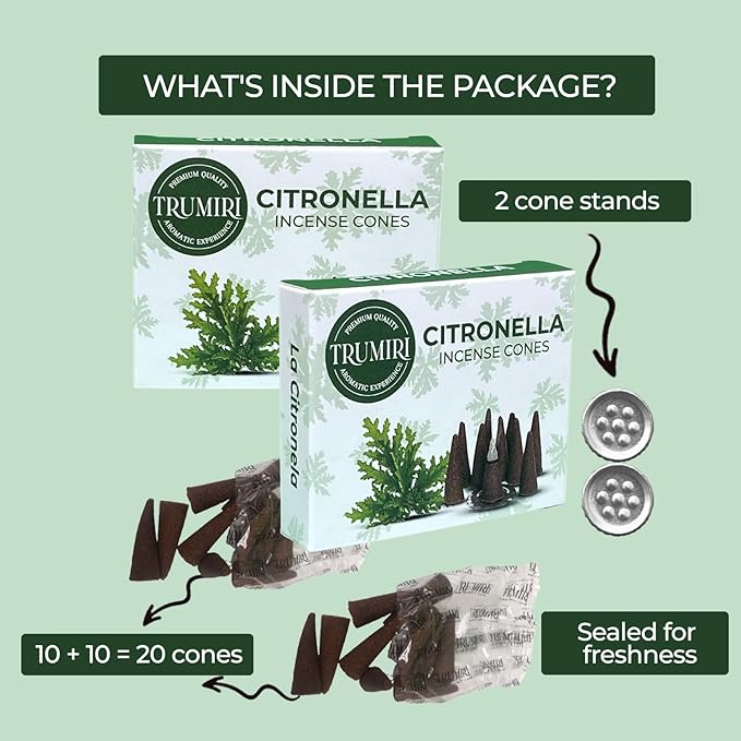 TRUMIRI Citronella Incense Cones - 20 Cone Incense - Dual Pack of 10 Cones TRUMIRI