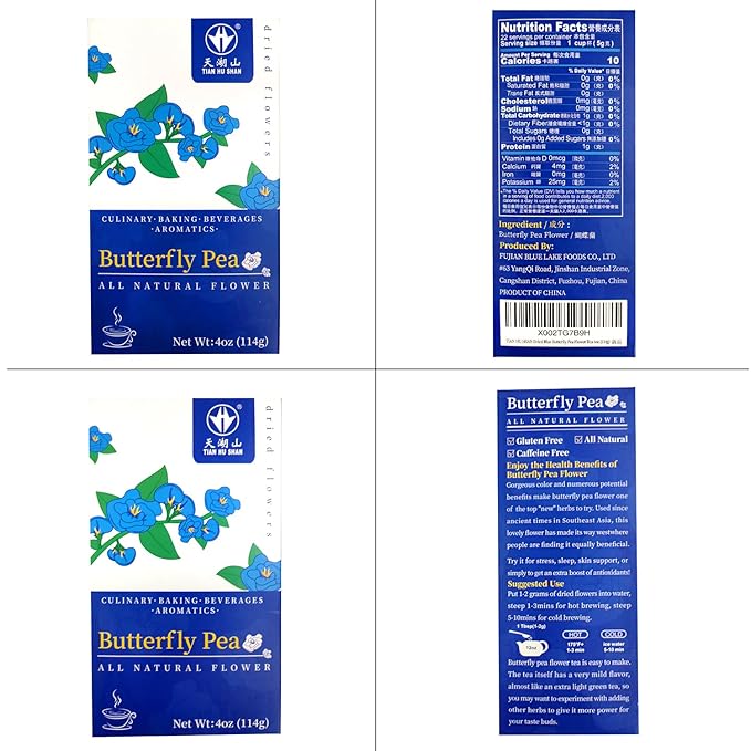 TIAN HU SHAN Butterfly Pea Flower Tea, Butterfly Pea Flowers Loose Leaf, 100% Natural Herbal Tea, 4 Ounce (Pack of 1) - Bloomnest