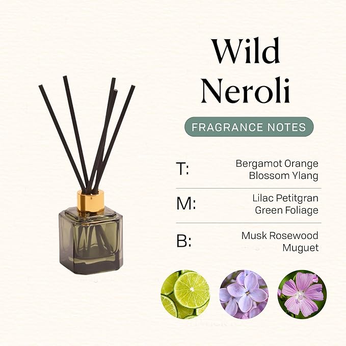 Paddywax Botanica Scented Oil Diffuser with Reeds in Reusable Greeen Glass Bottle, Tubed Gift Box, Includes Diffuser Sticks, Long-Lasting Fragrance, Reusable & Upcyclable, Wild Neroli, 2.8 fl oz PaddywaxCandles