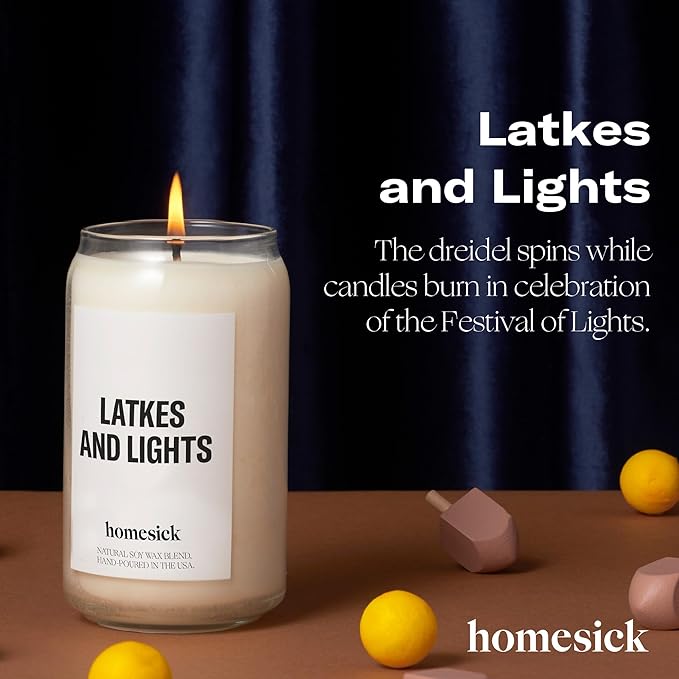 Homesick Scented Candles for Home (Latkes and Lights) - 13.75 oz Long-Lasting Soy Wax Blend Jar Candle Gifts for Women & Men, 60-80 Hours Burn Time - Notes of Fresh Mineral Springs, Water Lotus & Pine - Bloomnest