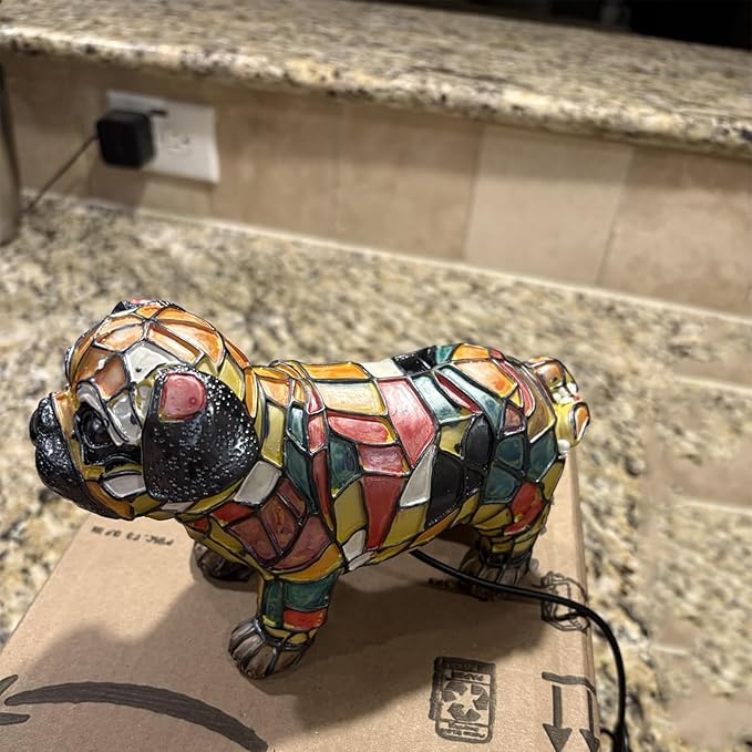 Dog Series Art Night Light, Corgi Lamp and Pug Lamp, Stained Resin French Bulldog Tabletop, 3D Dog LED Table Lamp, Stained Resin Night Light, Pet Themed Tabletop Decor (Pug) - Bloomnest