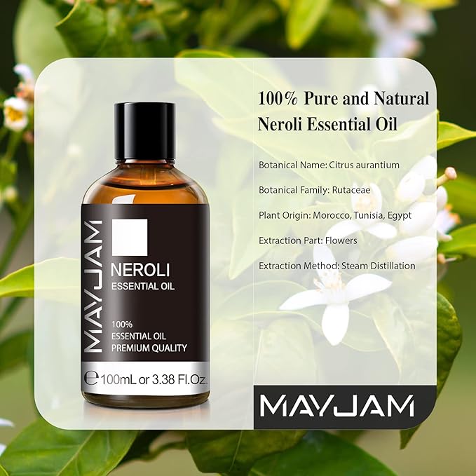 Neroli Essential Oil, MAYJAM Pure Essential Oils for Diffusers, 3.38FL.OZ/100ML Large Volume Neroli Oil with Premium Glass Dropper - Bloomnest