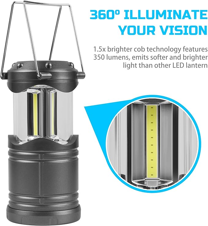 Lichamp LED Camping Lantern, 4 Pack Battery Powered Flashlight for Power Outages, Portable Collapsible Hanging Light Essential for Home, Outdoor, Emergency Lamp Survival Kit Gear for Hurricane, C4 - Bloomnest