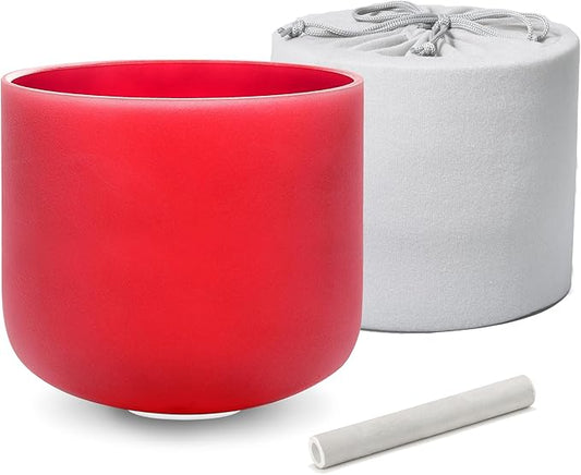 ALIOTH Red C note Root Chakra Crystal Singing Bowl 8 inch with Sound Bowl Suede Striker for yoga - Bloomnest