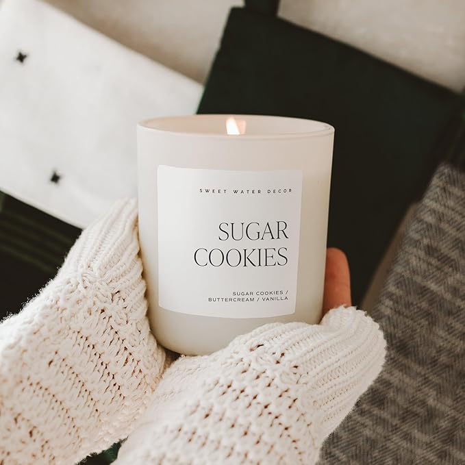 Sweet Water Decor Sugar Cookie Candle - Vanilla, Buttercream Frosting, Sugar Cookies Scented Christmas Candle for Home - 15oz Tan Matte Jar, 70+ Hour Burn Time - Bloomnest