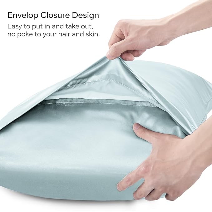 BEDELITE Satin Body Pillow Cover 2 Pack, Super Soft and Cooling Body Pillow Pillowcase for Hair and Skin, Breathable Silky Full Long Pillowcase Cover(20"x54", Stone Blue) - Bloomnest