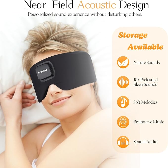 Bluetooth 5.3 Sleep Mask Headphones, Ultra-Soft Ice Silk Washable Eye Mask with Built-in Speakers, Enhanced Audio & Clear Calls, Light-Blocking Comfortable Sleeping Headphones - Bloomnest