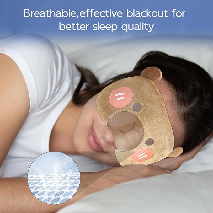 Cute Animal Sleeping Mask Sleep Mask, Funny Capybara Eye Masks for Travel Nap Sleeping Blindfold Eye Cover Eyeshade for Adult Teens Men Women - Blushing Capybara, Brown - Bloomnest