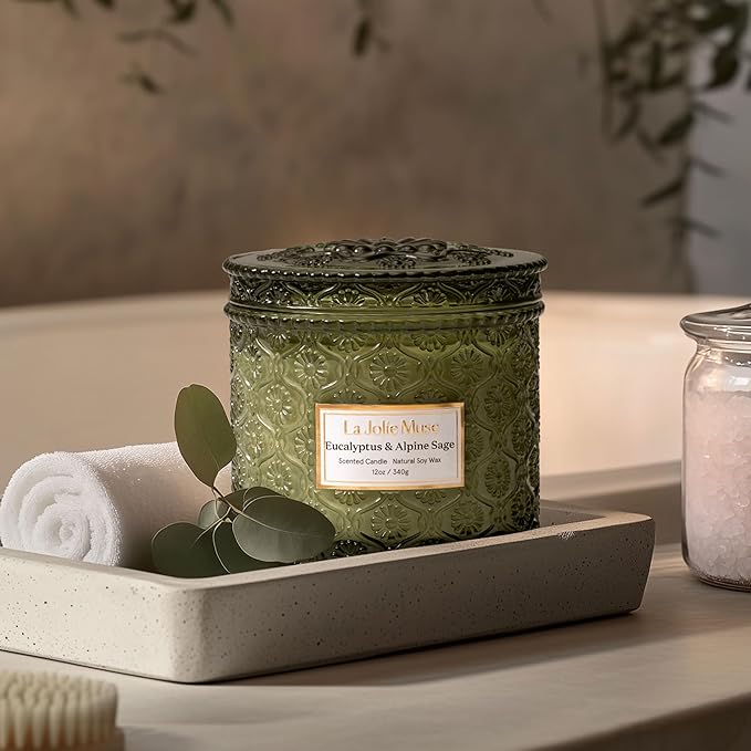 LA JOLIE MUSE Christmas Candle | Eucalyptus, Sage, Lavender | 12 oz Double Cotton Wick Soy Candle | 60 Hours Clean Burn | Christmas Gifts for Home & Women - Bloomnest