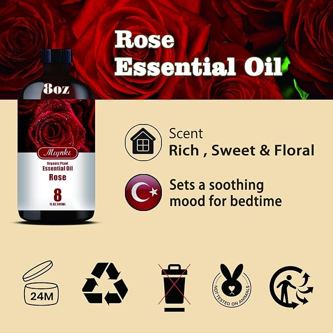 Rose Fragrance Oil-Sandalwood Essential Oil 8.33oz (250ml)-100% Pure Natural Scent for Diffusers, Candles, Soap Making & Aromatherapy-Relaxing Home & Gift Essential Oil for Bath, Massage - Bloomnest